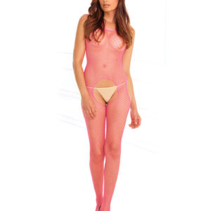 Rene Rofe Industrial Net Suspender Bodystocking Pink O/S