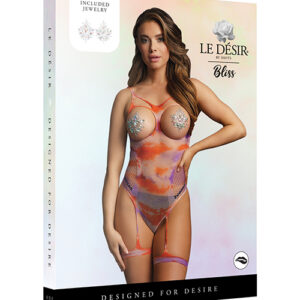 Shots Bliss Open Cup Strappy Teddy w/Jewelry Pasties Multi O/S