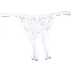 Scalloped Embroidery Crotchless Panty White O/S