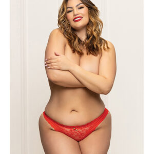 Lace Panty w/Heart Cut Out Back & Pearl Chain Detail - Red 1X/2X