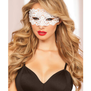 Lace Eye Mask w/Satin Ribbon Ties White O/S