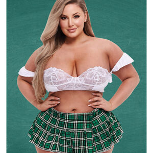 Teacher's Pet Schoolgirl Bustier & Skirt Green/White QN